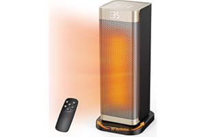 Space Heater for Indoor Use, 1500W PTC Ceramic Fast Heating with Thermostat, 70° Oscillating, 12h Timer, Overheating & Tip-Ov