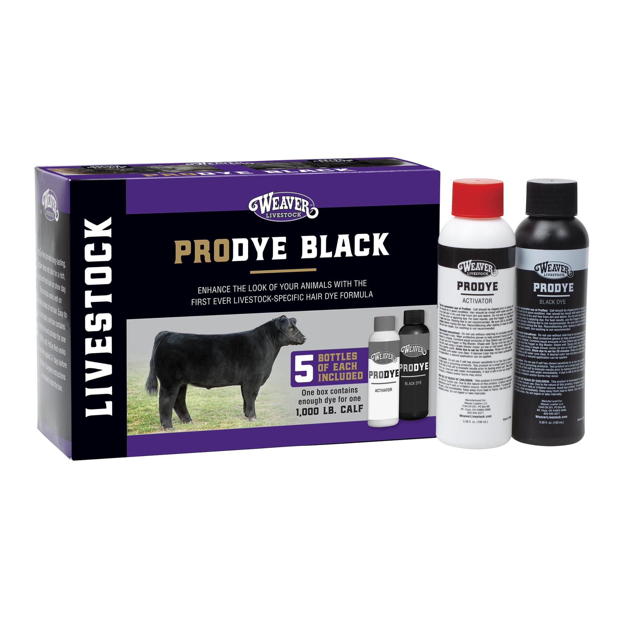 Photo 1 of **It's used, it's missing a part, and it's not known if it works 100%.***Weaver Livestock ProDye Deep Black Hair Dye for Show Cattle & Sheep, Uniform Coverage, Gentle Formula, 5 Bottle Animal Fur Color Dye & Activator Kit