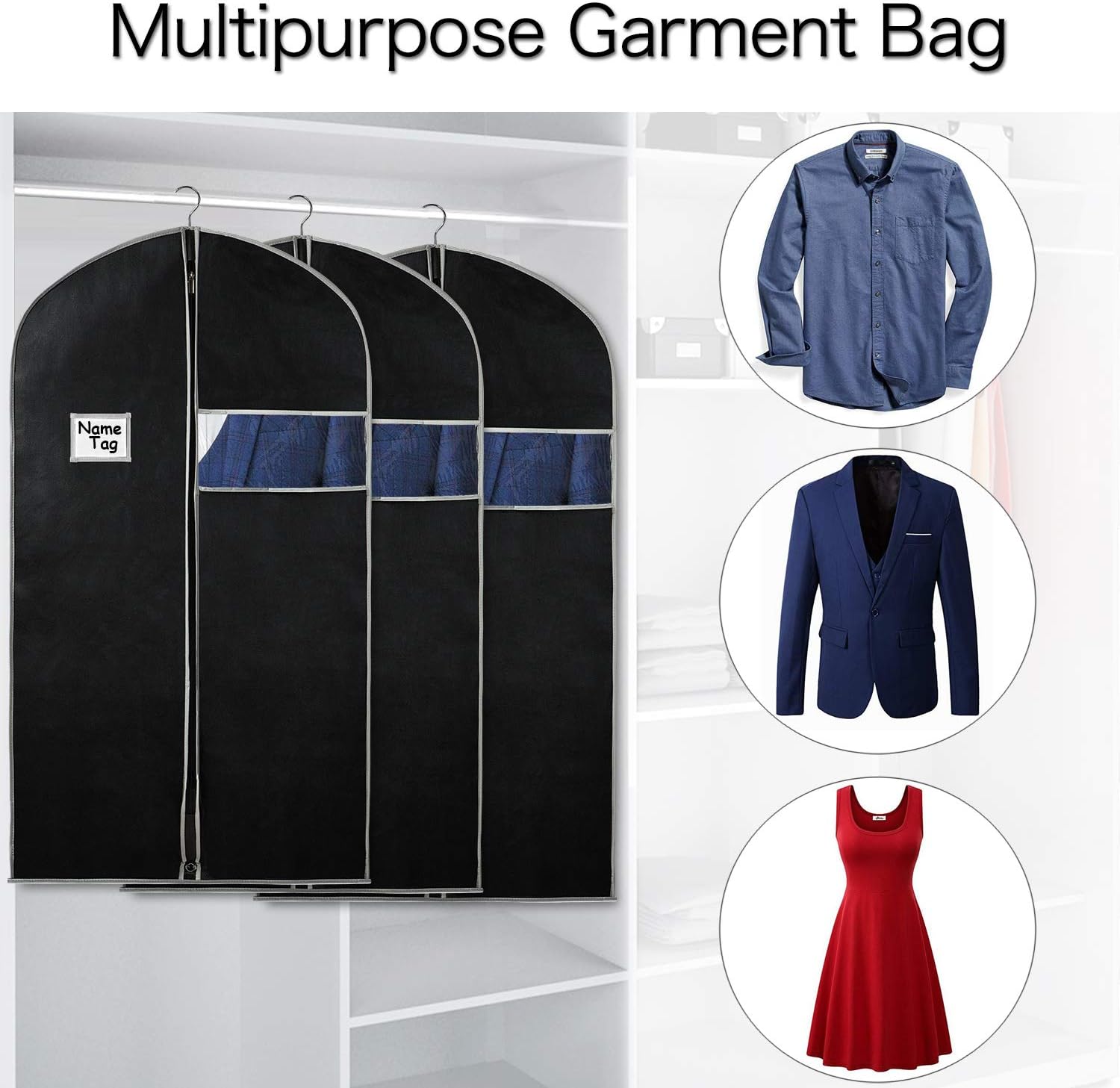 Syeeiex 40 inch Suit Bags for Storage and Travel with Clear Window and ID Card Holder for Suit, Jacket, Skirt, Shirt and Coat, Set of 5: Home & Kitchen