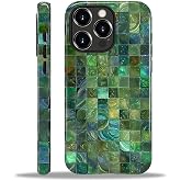 Kapadiy Case for iPhone 12 12 Pro Case,Green Toned Glass Mosaic Patten Design Hybrid Dual Protection Silicone + Hard PC Shockproof Full Body Cover Slim Anti-Scratch Protective Case for Men Women