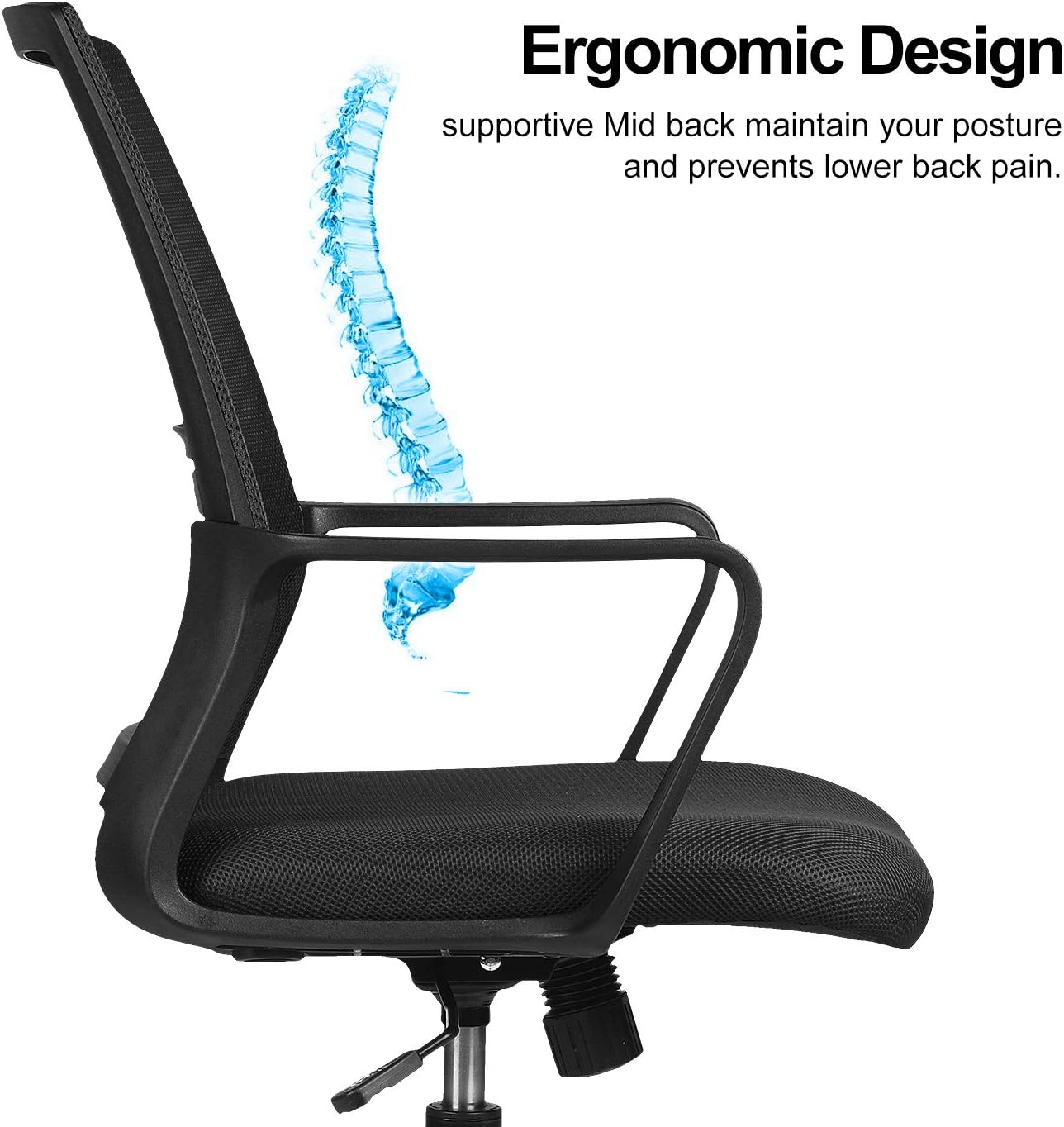 ComHoma Office Chair Ergonomic Desk Chair Mesh Computer Chair Mid Back Mesh Home Office Swivel Chair, Modern Executive Chair with Armrests Lumbar Support(Black),: Kitchen & Dining