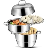 VENTION 3 Tier Induction Steamer Pot for Cooking, 11 Inch(28cm), 8.1 Qt | Stainless Steel Steamer for Cooking Tamales, Steam Pot for Dumplings and Vegetables