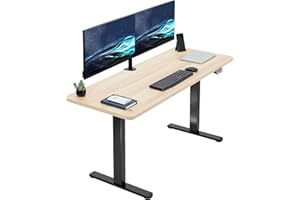 VIVO 60-inch Electric Height Adjustable 60 x 24 inch Stand Up Desk, Light Wood Solid One-Piece Table Top, Black Frame, Home & Office Furniture Sets, B0 Series, DESK-KIT-B06C