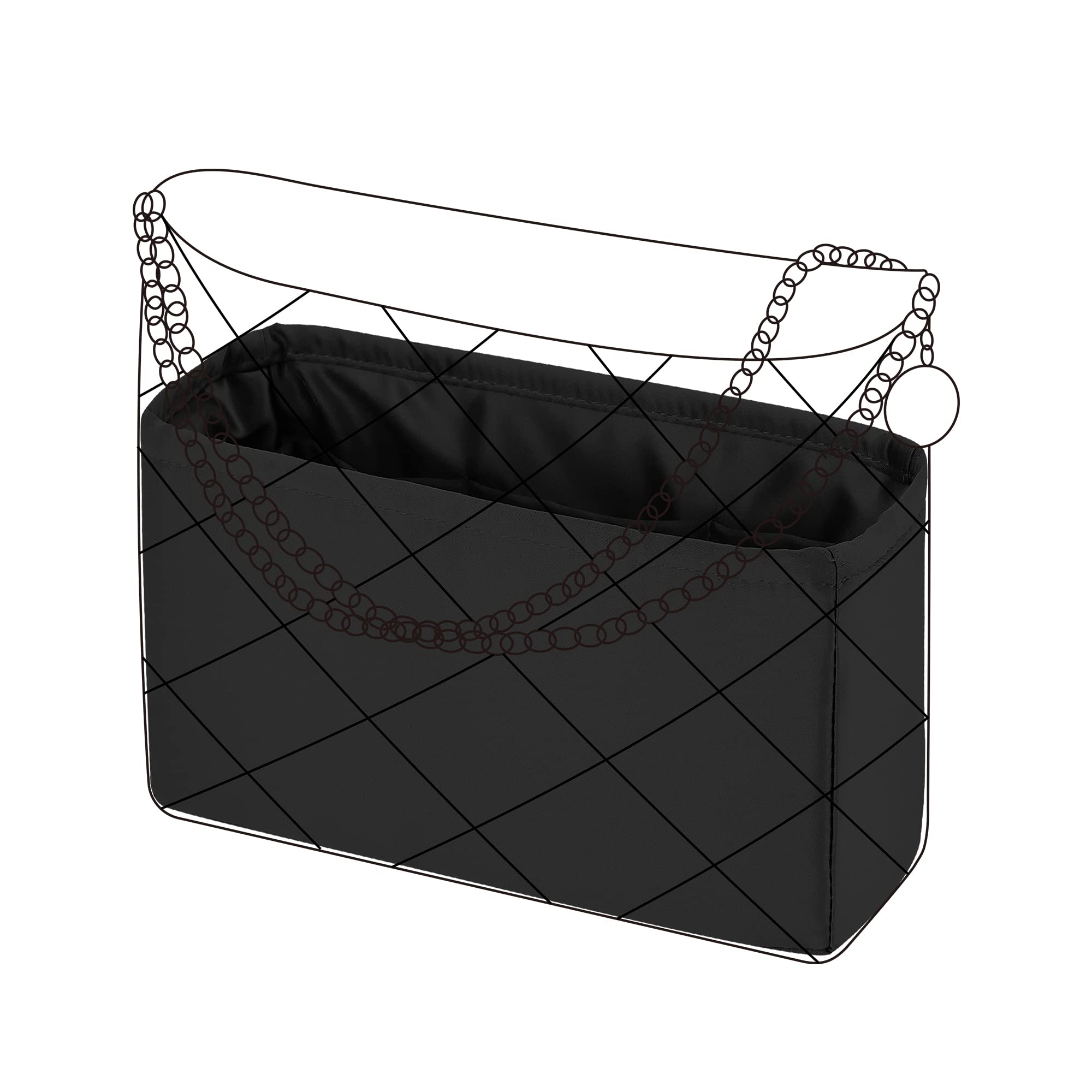 DGAZ Silk Purse Organizer Insert Fits Chanel 22 S/M/L bag，Silky Smooth Bag Organizer，Luxury Handbag & Tote Shaper（Black，M）