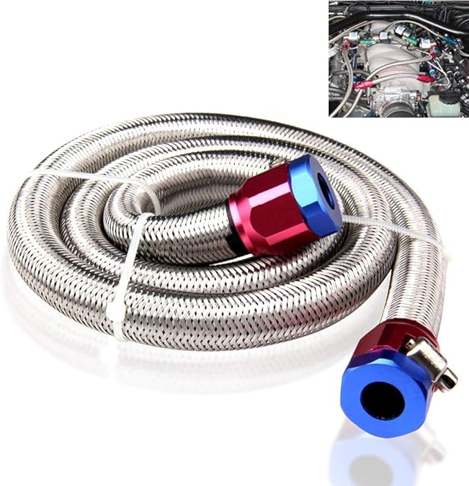 Bang4buck Universal Stainless Steel Braid Fuel System Line, 3' X 3/8