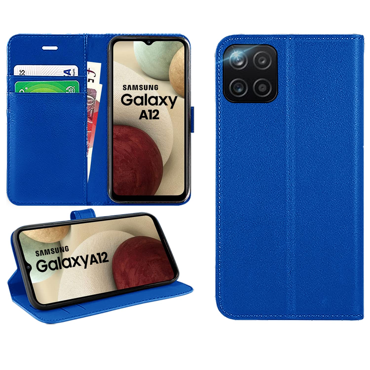 DN-Technology For Samsung Galaxy A12 Case Flip Wallet [Card Holder] [Magnetic Closure] [Kickstand] PU Leather Phone Cover 6.5 inch (BLUE) — image 1