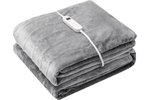 Wapaneus Foot Pocket Heated Blanket Electric Throw with 10 Heating Levels and 4 Timer Settings 4 Hours Auto Shut Off, Flannel Fast-Heating Heated Throw 50" x 60", Machine Washable, Grey