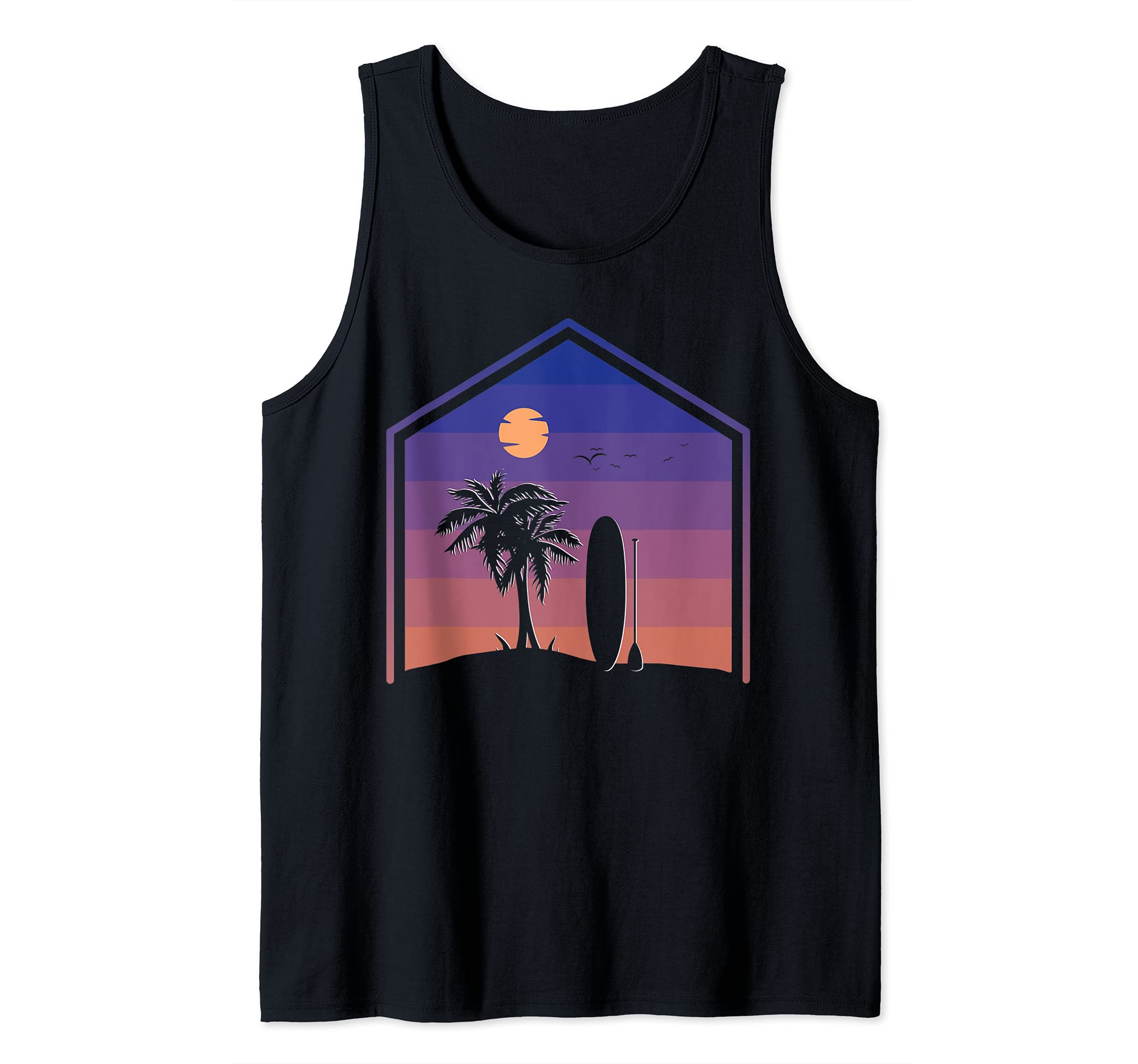 Tropical Stand Up Paddling Paddler Paddleboarding Sunset SUP Tank Top