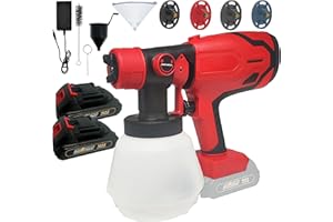 BYCZONE High Pressure Cordless Paint Sprayer with 2 Battery,Paint Sprayer Gun with 2 x 2.0Ah Battery & 1000ml High Capacity 4 Nozzles, HVLP High Pressure Paint Gun,600W High Power Paint Sprayer for Home DIY