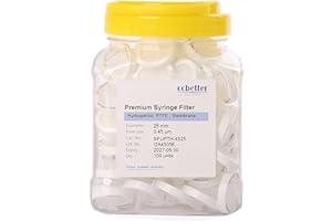 COBETTER Pack of 100 Syringe Filters PTFE Hydrophilic 0.45μm Membrane 25mm Pore Size Non-sterile Lab Filter, HPLC Certified, (PTFE, 0.45um 25mm, White)