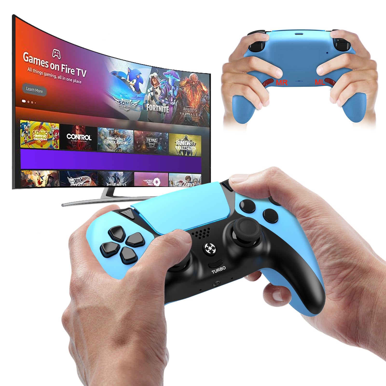 UGAME Replacement for Luna Controller, Wireless Control for PC Fire Stick TV PS4 Steam Phone Tablet with 2 Map Buttons Macro Turbo,ldeal Gift for Christmas, Ymir Blue
