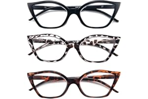 KoKoBin 3 Pack Cat Eye Reading Glasses for Women Blue Light Blocking Eyeglasses Retro Comfortable Readers With Spring Hinges