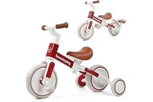 AMAZINGJOY 4 in 1 Toddler Tricycle for 2-5 Year Olds Kids Trike 3 Year Old Tricycle Toddlers Boys Girls Gift Trike Toddler Tricycle 1-3 Kids Trikes 3-5 Removable Pedal Adjustable Seat Red