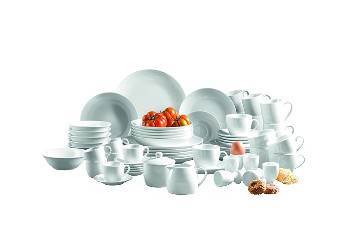Mäser, Serie Alesia, Porzellan Kombiservice 62-teilig, Basic Geschirr für 6 Personen, das perfekte Starterset