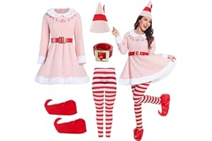 PWQMGY Elves Costume for Women Christmas Elves Outfit with Hat & Accessories,Halloween Christmas Cosplay Costumes for Adults