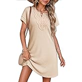 Dokotoo Swimsuit Coverup for Women Waffle Knit V Neck Short Sleeve Beach Coverup Casual Mini Dress