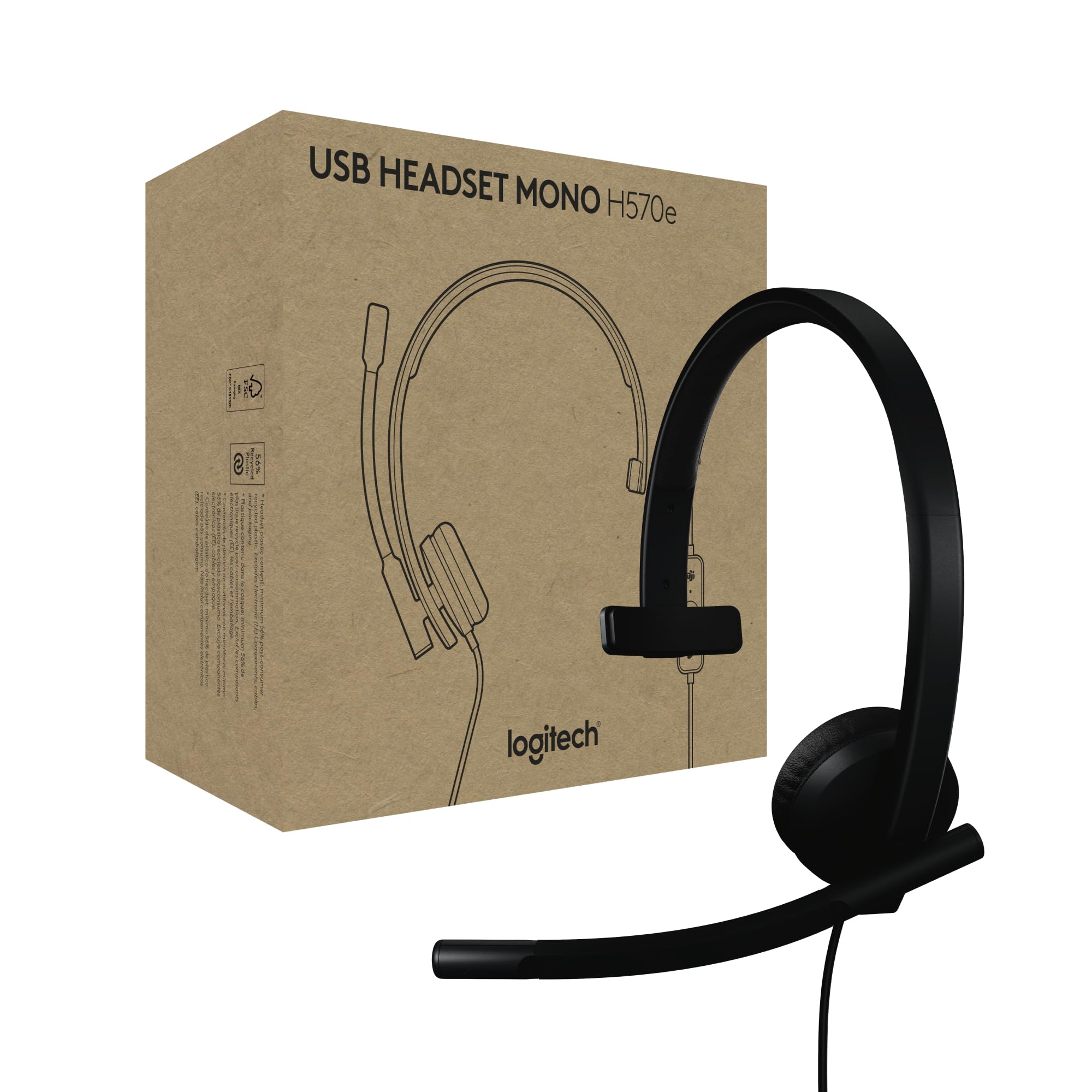 Photo 1 of Logitech H570e USB Headset with Microphone for PC and Mac, USB-A Wired Headset with Mono Sound, Noise-Canceling Mics and Inline Controls, Certified for Microsoft Teams, Black