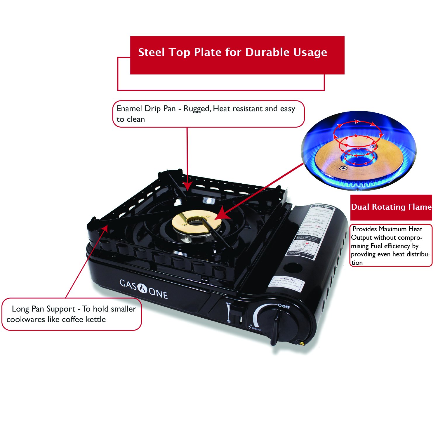 Gas ONE GS3900P Dual Fuel Propane or Butane Portable Stove with Brass