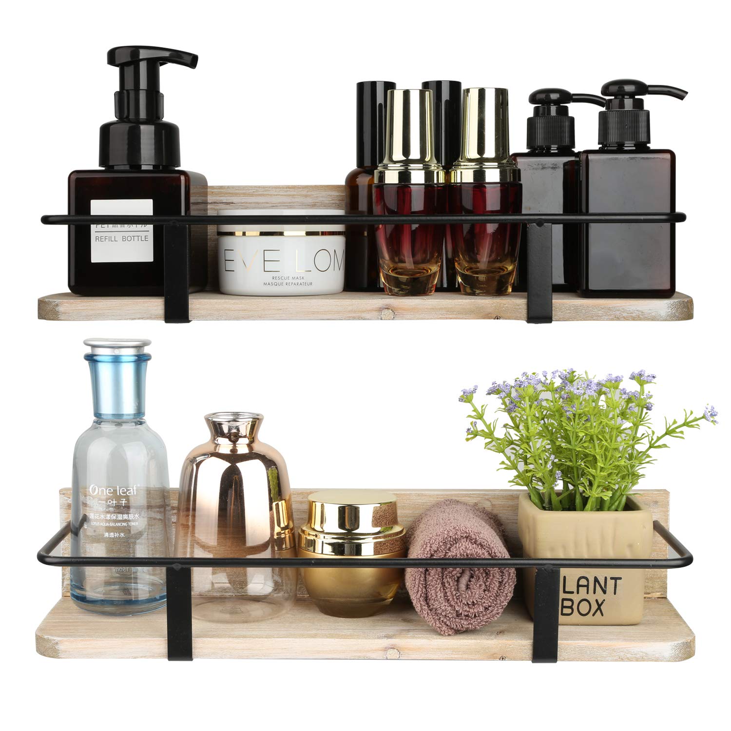 Eitida Decorative Storage Shelves, Wall Mount Wood Floating Shelf Set of 2 for Bedroom, Bathroom, Living room etc. Rustic Grained Wood Display for Closet (Large & Small)_Grey