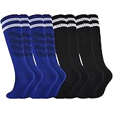 hakugoo Kids Soccer Socks Boys Girls Football Socks Cushioned Athletic Sock Youth Baseball Striped Knee High Sock