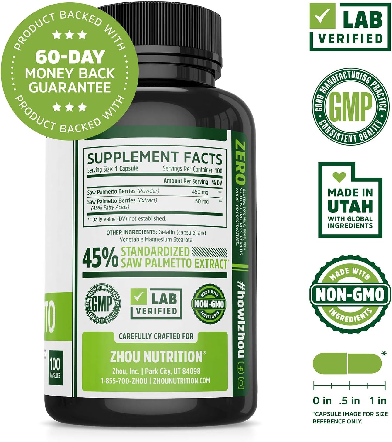 Saw Palmetto Supplement For Prostate Health - Extract & Berry Powder Complex - Healthy Urination Frequency & Flow Formula - May Help Block DHT - 500mg Capsules: Health & Personal Care