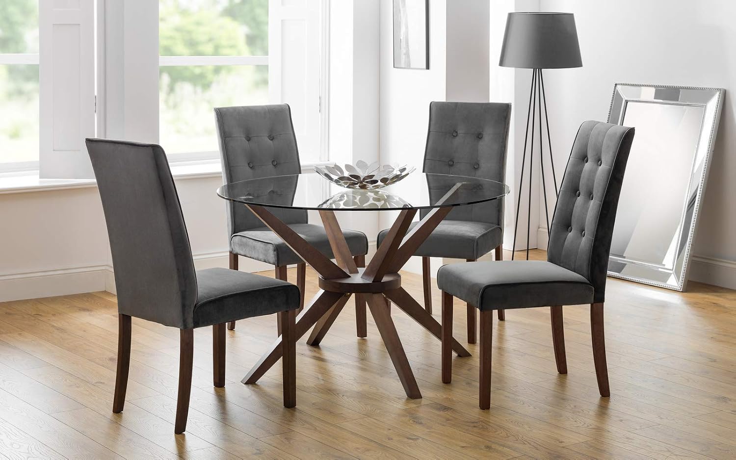 Julian Bowen Set Of 2 Madrid Dining Chairs - Grey/Walnut, Height: 103, Width: 41, Depth: 64cm - Image 5