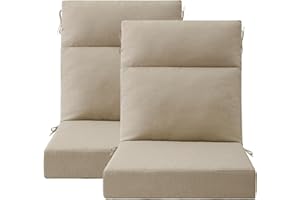 Unimatta Outdoor High Back Chair Cushion Seat Pads, 2-Pack 44 x 21 Inch Water-Repellent & Fade-Resistant Patio Furniture Cushions with Ties for Adirondack, Rocking Chairs, Tan