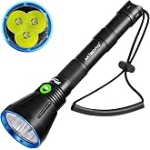 AKISONG Scuba Dive Light Rechargeable 6000lm Super Bright Diving Flashlight | 90W Powerful Underwater Flashlight, Spot/Flood Beam 2-in-1 &amp; 15000mAh, IPX8 Waterproof for Snorkeling, Night Diving, Fishing