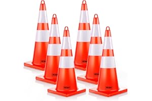 [6 Pack] HiGiant 28 inch Traffic Safety Cones with Reflective Collars, Sturdy Orange PVC Cones for Road Safety, Parking lot and Driving Training