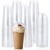 Lilymicky 90 Sets 20 oz Clear Plastic Cups with Dome Lids, 20 oz Disposable Plastic Drinking Parfait Cups for Ice Coffee, Smoothie, Frappuccino, Bubble Boba