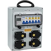 HIITIO 110V Portable Power Distribution Box, Electricity Meter Breaker Socket Distribution Box with 4*NEMA 5-20 Outlet Panel, IP54 Waterproof for Construction Sites, Workshops and Outdoor Events
