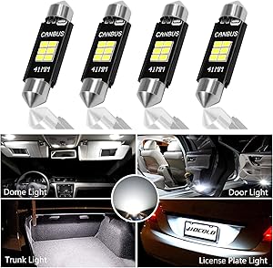 HOCOLO 4x CanBus Festoon 41mm LED Bulb For Interior Car Lights Dome/Map/License Plate/Parking/Door/Trunk/Courtesy Lamp -Error Free LED DE3175 DE3021 DE3022 White (4pcs Canbus Festoon 41mm-5050-6SMD)