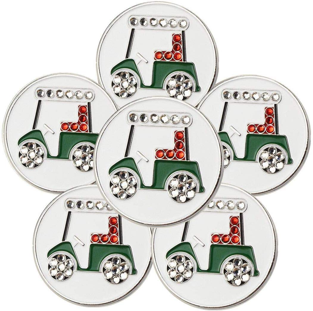 FINGER TEN Golf Ball Marker for Ladies Men Value 6 Pack, Golf Accessories Ballmarker Magnetic fit Golf Divot Tools Hat (Golf Cart-6 Pack)