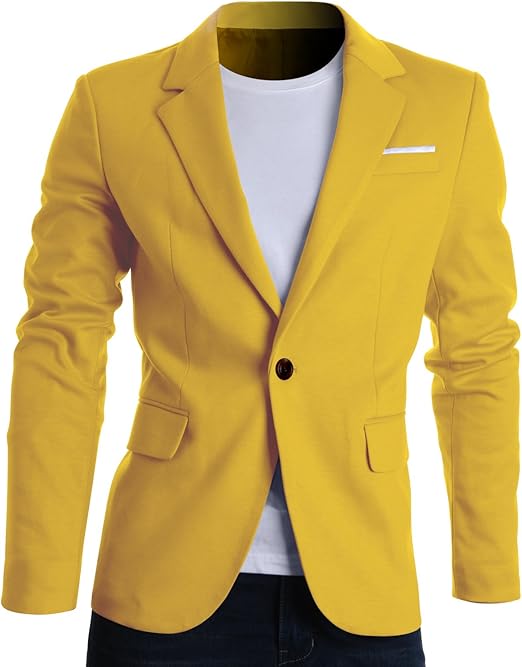 FLATSEVEN Mens Slim Fit Casual Premium Blazer Jacket Yellow, S (Chest