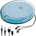 Deluxe Products CD Player Portable with 60 Second Anti Skip, Stereo Earbuds, Includes Aux in Cable and AC USB Power Cable for use at Home or in Car. Blue