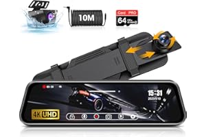 JELKUZ 4K Rearview Mirror Camera Mirror Dash Cam Front and Rear with 10" IPS Full Touch Screen Rearview Mirror Backup Camera ual Dash Camera Super Night Vision Reverse Assist 32ft Cable