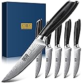 HOSHANHO Steak Knives Set of 6, 4.5 Inch Japanese Serrated Steak Knife Set, Ultra Sharp High Carbon Powder Steel Steak Knife with Pakkawood Handle