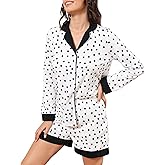 FKEEP Button Down Pajamas Sets Women Two-Piece Satin Silk Pjs Sets Loungewear Long Sleeve Sleepwear Shorts Nightwear Sets