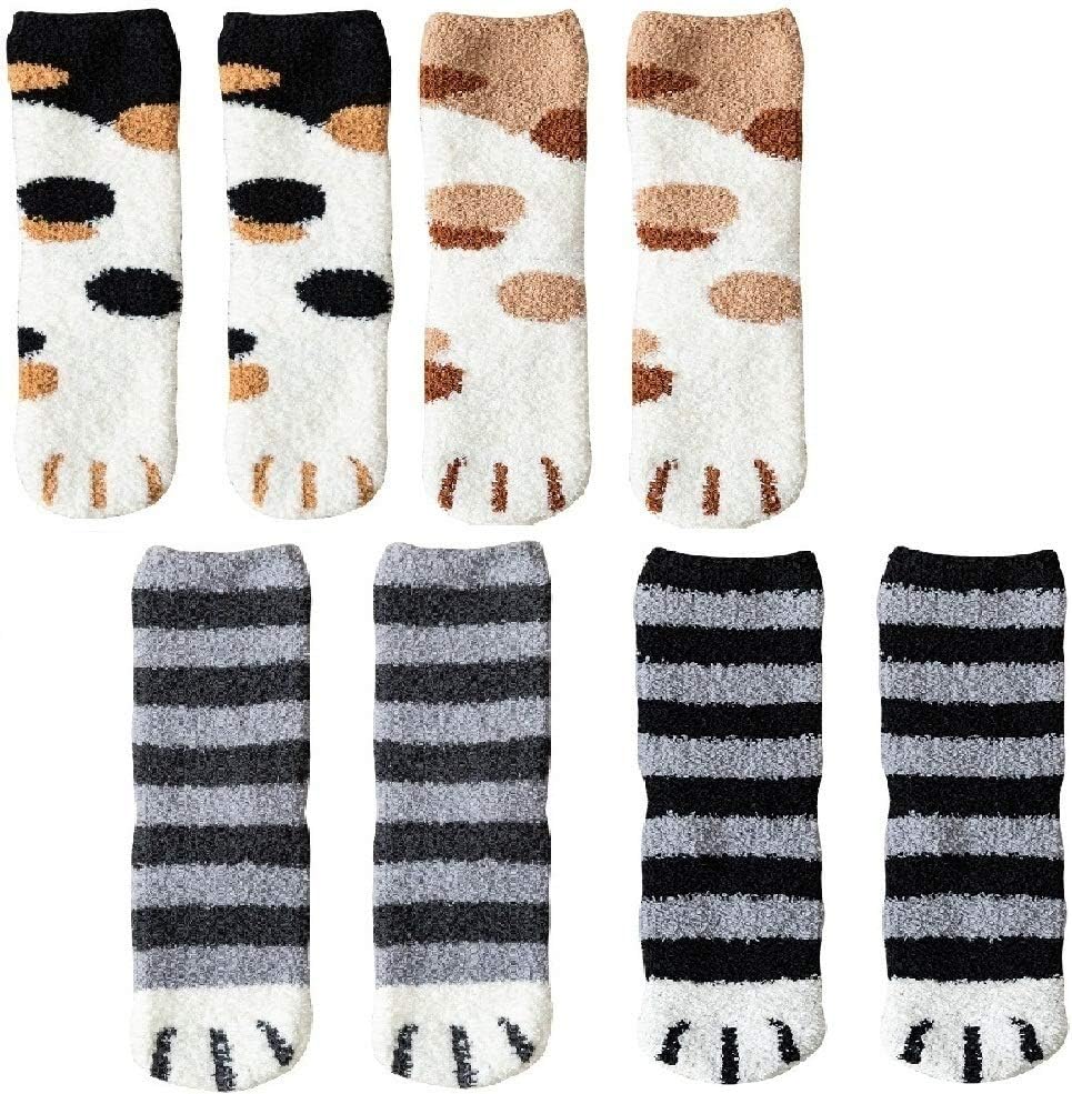 4 Pairs Winter Cat Claws Cute Thick Warm Sleep Floor Socks,Cat Paw Slipper Socks for Girls,Women