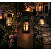 SHNEVERGOS Solar Lantern with a Durable Black ABS cage and Realistic Flame Effect. Ideal for Gardens, patios, and porches; a Great Christmas, Birthday, Mother&rsquo;s Day, or Housewarming Gift.
