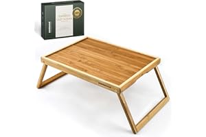 PANDAWOOD Acacia Wood Bed Tray Table - Large Folding Breakfast in Bed Tray with Legs - Laptop Lap Desk for Eating on Couch - 