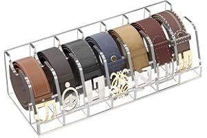 FEMELI Belt Organizer Acrylic Clear Case Storage Holder for Closet and Drawer, 7 Compartments Tie Box Container with Display Stand