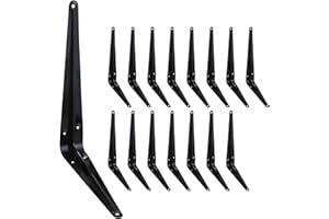 ELSKER&HOME 16 Pack Shelf Brackets 10 Inch, Floating Shelf Bracket for Wood, Black Metal L Bracket for Shelves Support, Wall Mount Corner Brace