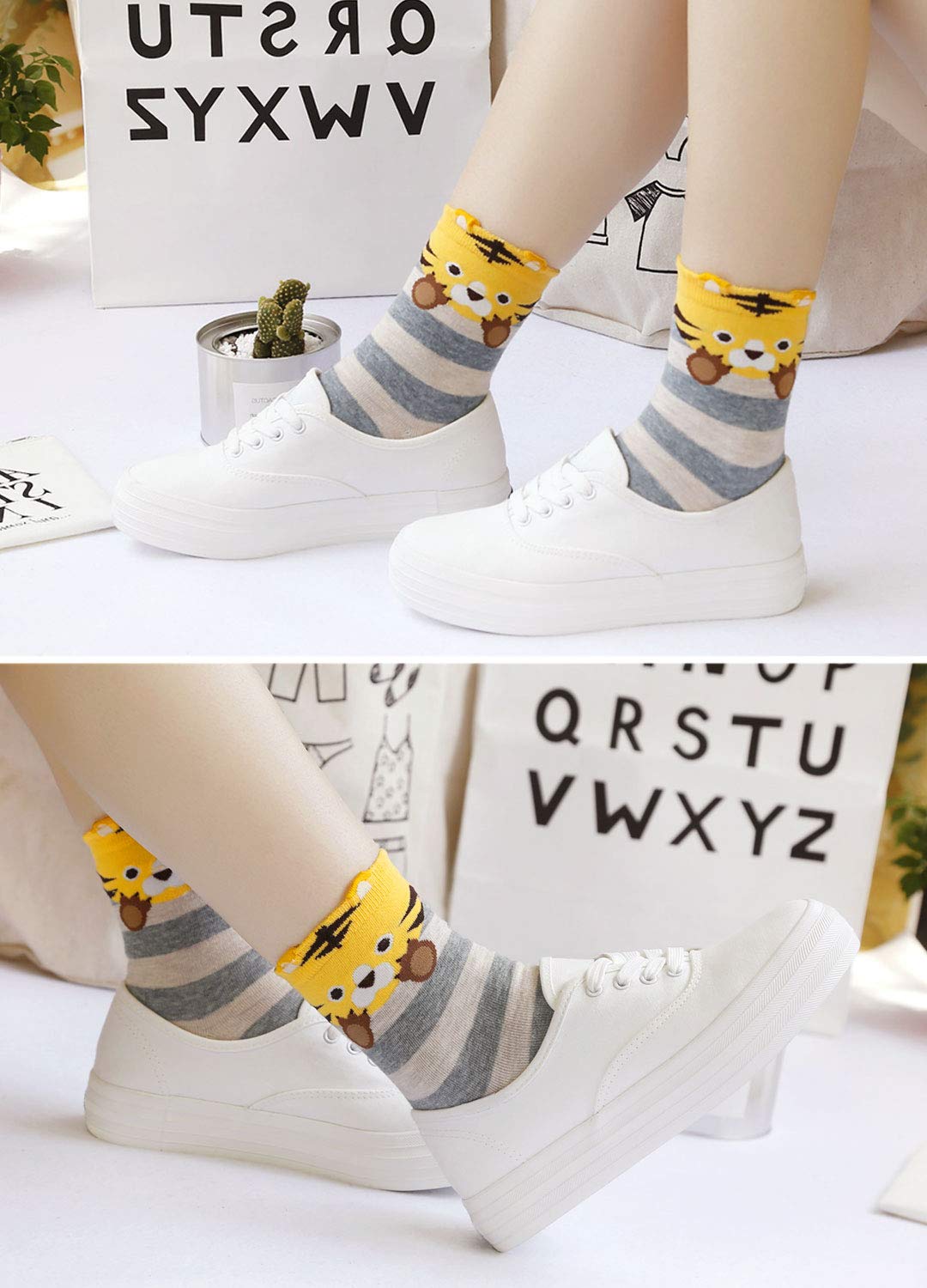 Women Fuzzy Socks Cotton Crazy Crew Funny Cute Novelty Animal Casual Ankle Christmas Socks for Girls Gift 5 Pairs