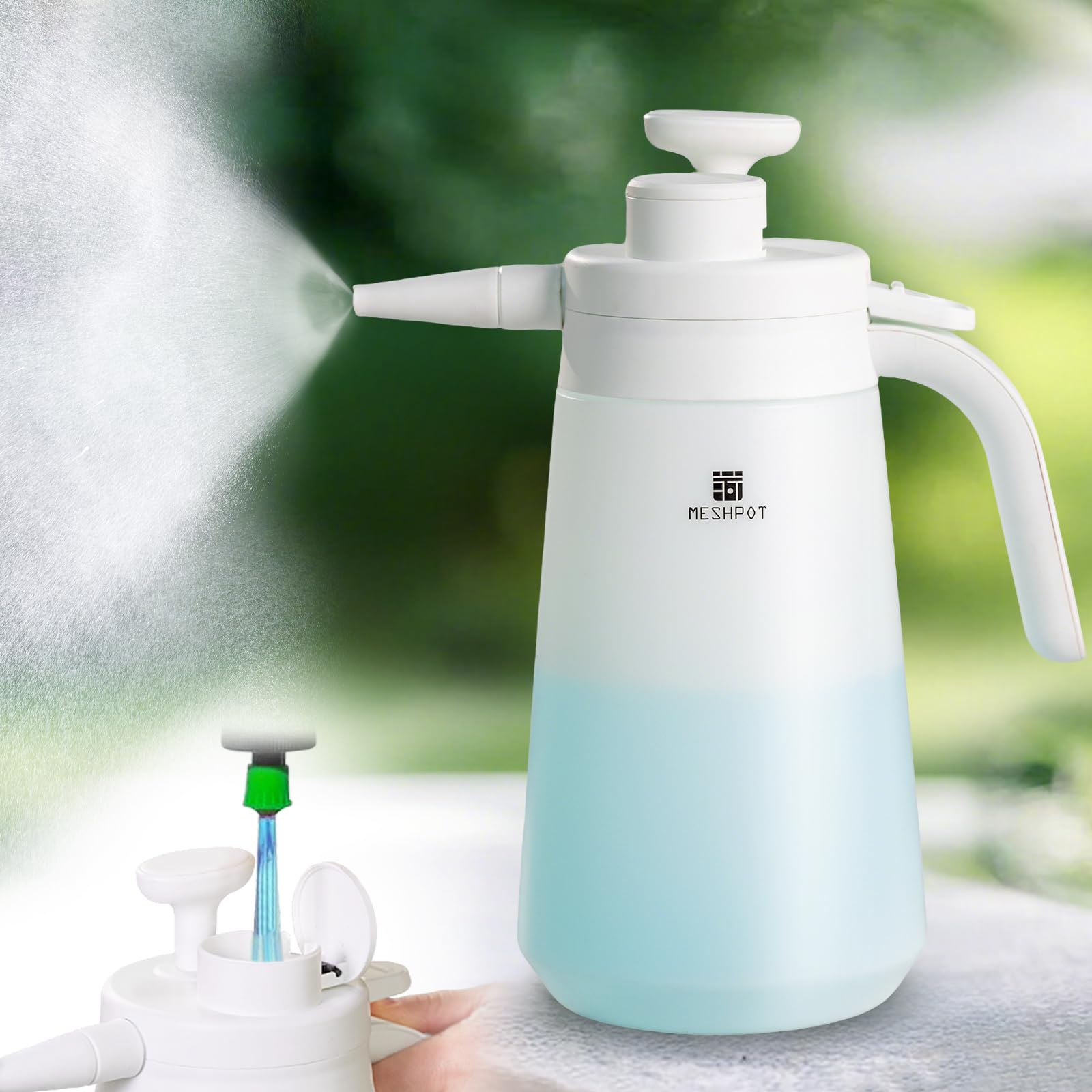 Photo 1 of Meshpot 0.6 Gallon Garden Pump Sprayer, Easy to Fill with One Finger, 80 oz Small Water Sprayer Provide 3 Spraying Patterns, Handheld Weed Sprayer with Pressure Release Valve (2.4L White)