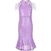 WELAKEN Girls Sequin Dress for Kids Sparkly Halter Neck Sleeveless Casual Party Wedding Twirl Dresses