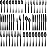 Stapava 40 Pcs Black Silverware Set, Food-Grade Stainless Steel Flatware Set for 8 Mirror Polished Cutlery Utensil Sets Include Dinner Knives Spoons and Forks Set Dishwasher Safe for Home Restaurant
