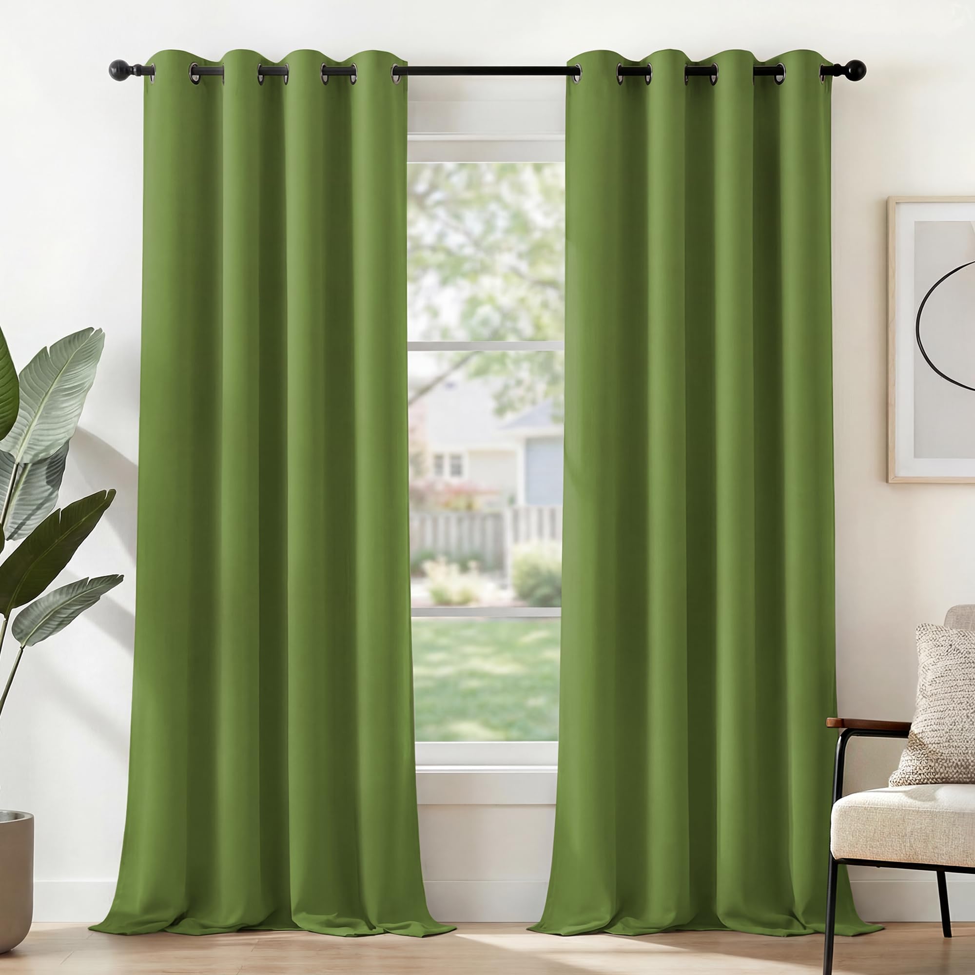 Deconovo Room Darkening Curtains Thermal Insulated Window Treatment Energy Efficiency Soft Pair Curtains Blackout Curtains for Living Room 55 x 110 Inch Green Set of 2