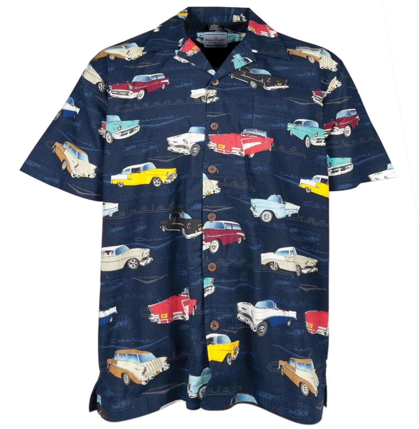 Chevrolet Bel Air Tri Five 1955 1956 1957 Camp Hawaiian Shirt, Navy at Amazon Men’s Clothing