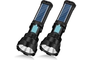 VOETIR Led Solar Flashlight, 1500 Lumens Led Solar Handheld Rechargeable Flashlights with IP65 Waterproof, 2000mAh Battery for Survival Emergencies Camping (2 Packs)